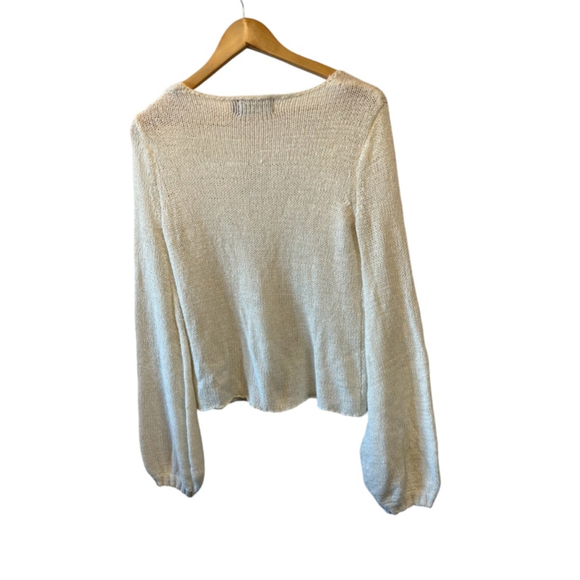 MINKPINK Cream V Neck Loose Knit Lightweight Bubble Sleeve Pullover Sweater XS - Picture 3 of 8